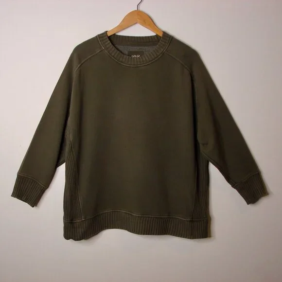 Aerie Down To Earth Crew Sweatshirt Olive Green Oversized Ribbed Small Medium L - Picture 4 of 14